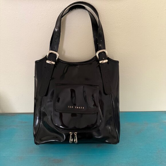 Ted Baker Black Patent Leather Tote Shoulder Handbag - Picture 1 of 9